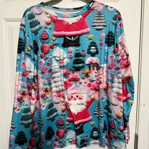 Festive Santa and Tree Print Women's Jersey Top
